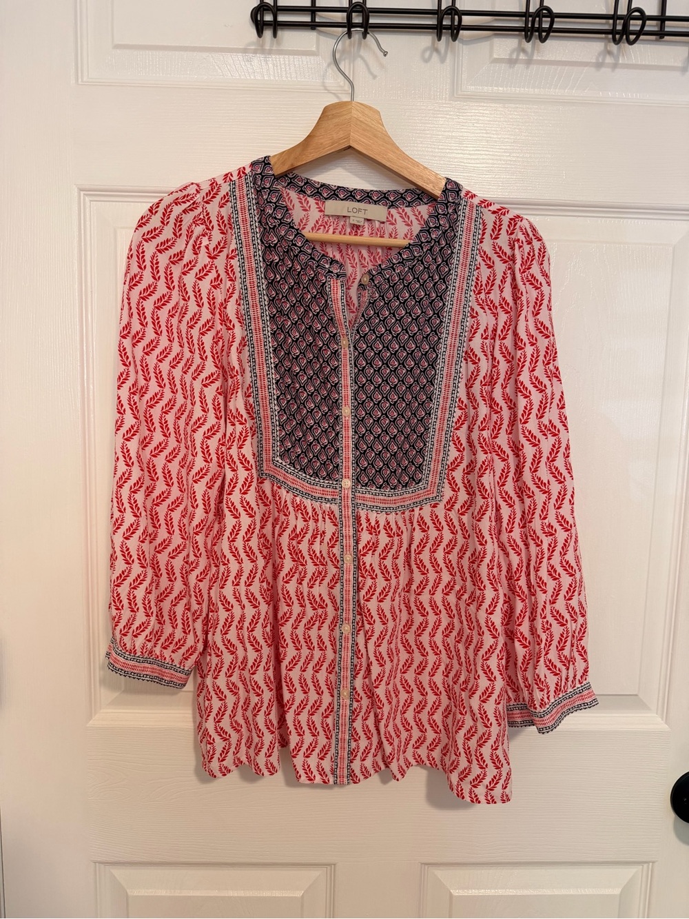 LOFT Red and Navy Printed Tunic Blouse - Picture 2 of 9